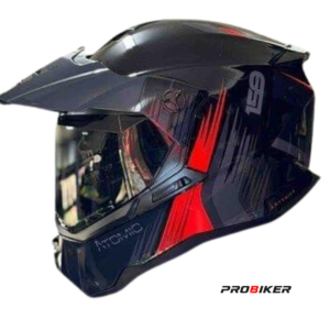 CASCO ATOMIC DOBLE PROPÓSITO AT-159  ARTEMICS GLOSS BLACK GRAY RED VISOR  SM