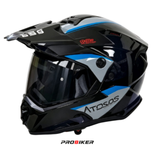 CASCO ATOMIC DOBLE PROPÓSITO AT-159  POWERVILLE MATT BLACK BLUE VISOR