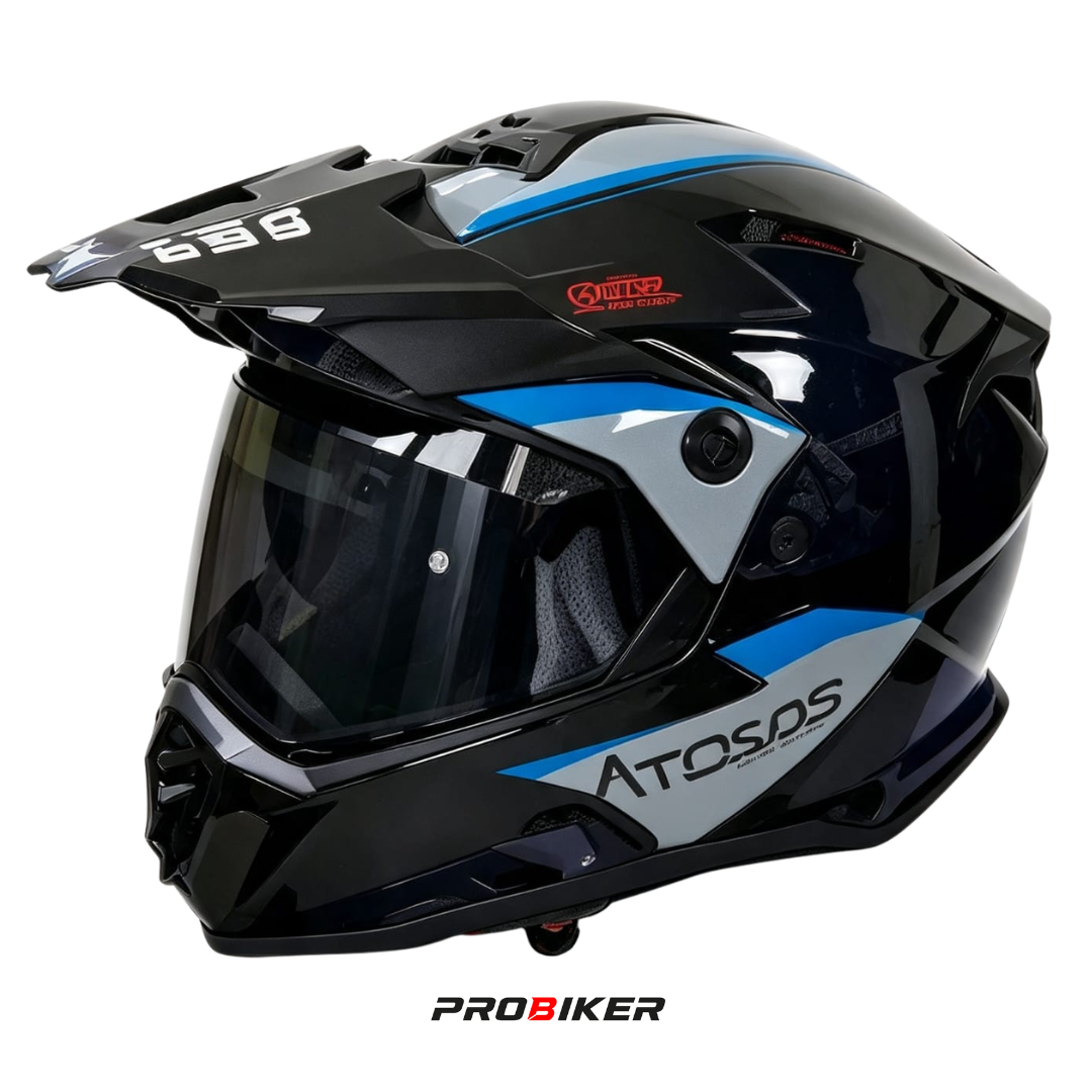CASCO ATOMIC DOBLE PROPÓSITO AT-159 POWERVILLE MATT BLACK BLUE VISOR
