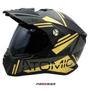 CASCO ATOMIC DOBLE PROPÓSITO AT-159  ORIGEN MATT BLACK GOLD VISOR SM