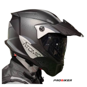 CASCO ATOMIC DOBLE PROPÓSITO AT-159  POWERVILLE MATT BLACK GRAY VISOR SM